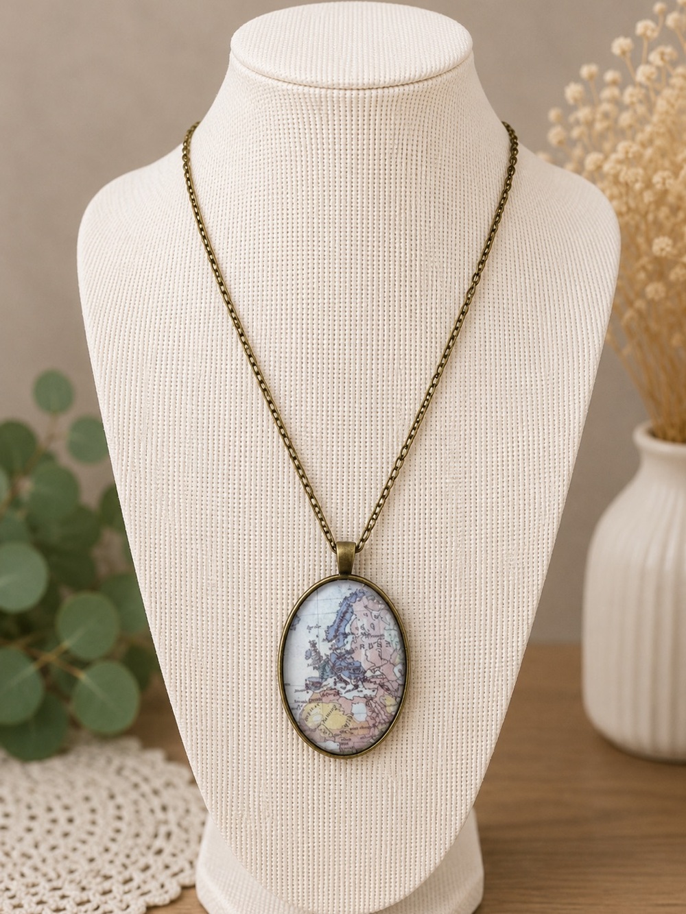 Handmade Eastern Europe Map Keychain Pendant Necklace